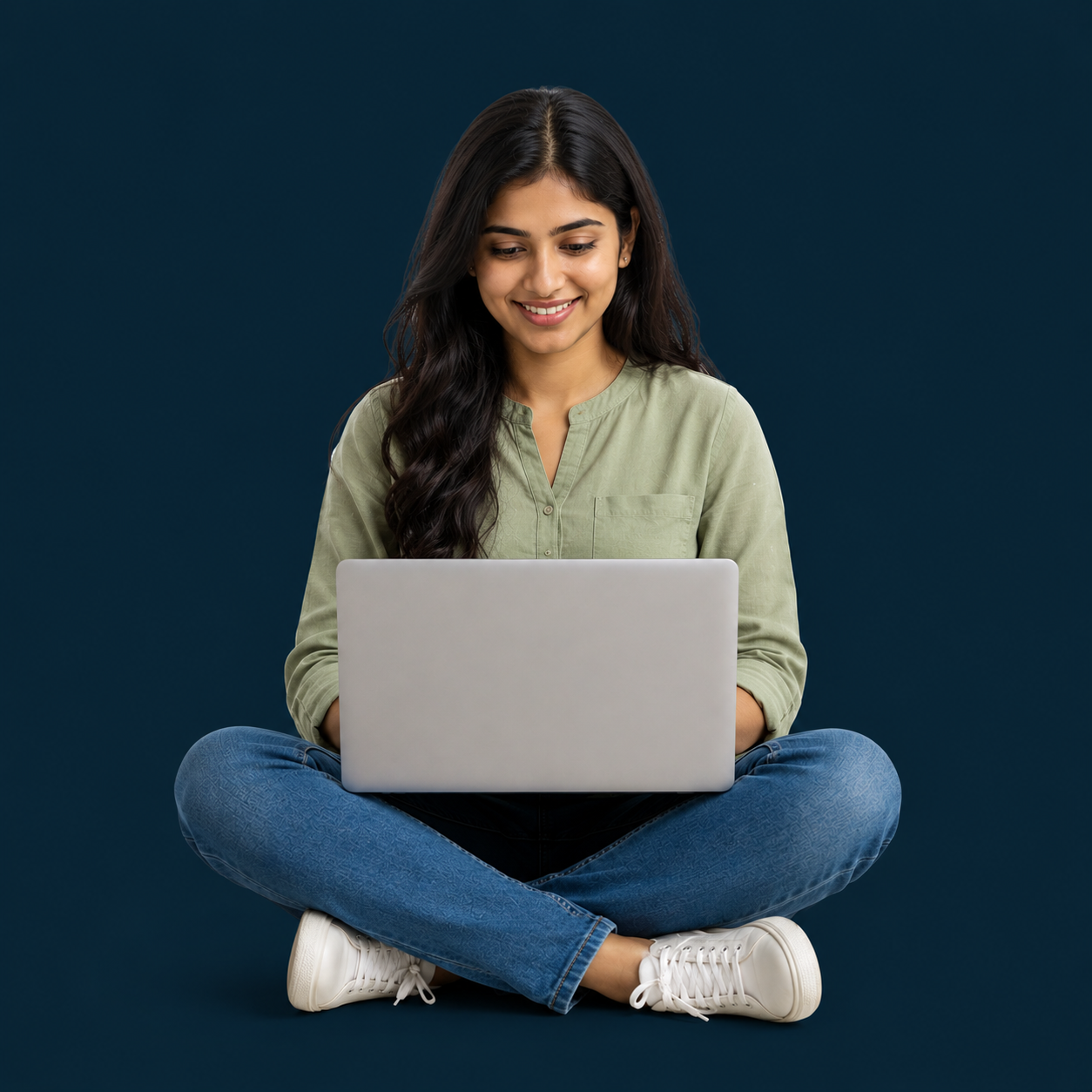 Indian business woman reviewing business capital on laptop